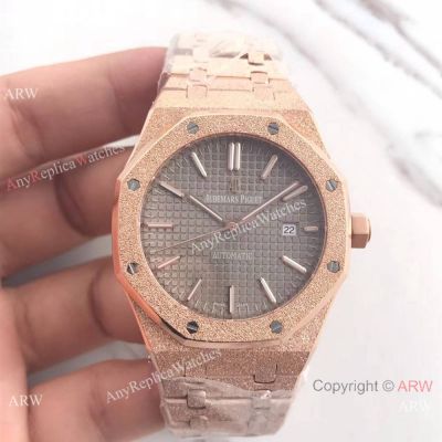 Replica Audemars Piguet Frosted Rose Gold Gray Face 41mm Watch